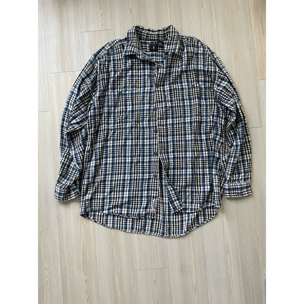Levi's Vintage Blue Plaid Long Sleeve Flannel Size L 100% Cotton
